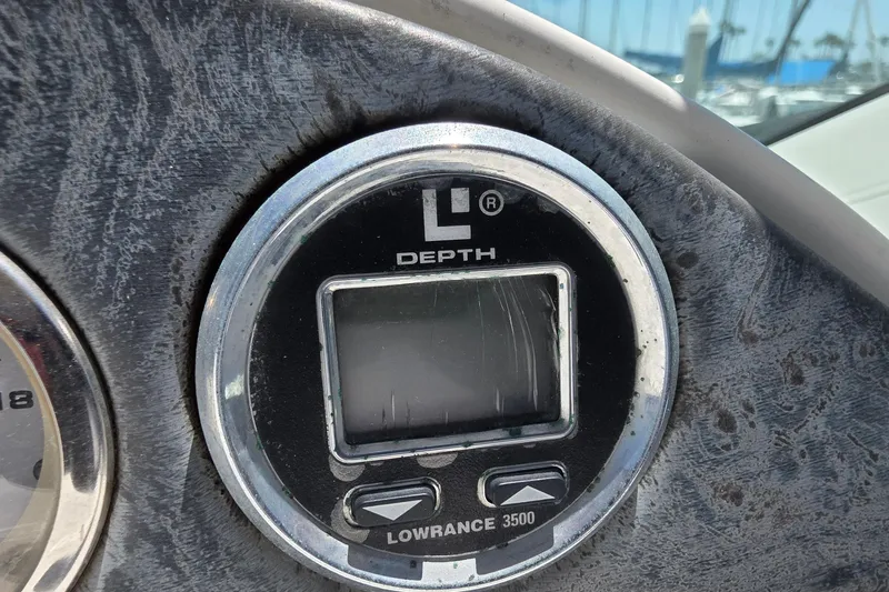 Depth gauge on 2001 Doral 250se boat dashboard, Lowrance 3500 model.