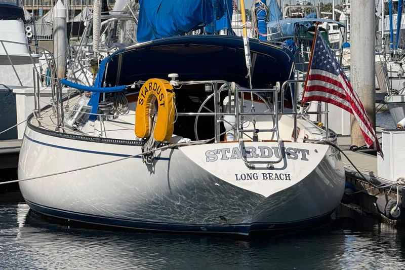 1985 Catalina 38 sailboat "Stardust" docked in Long Beach marina.