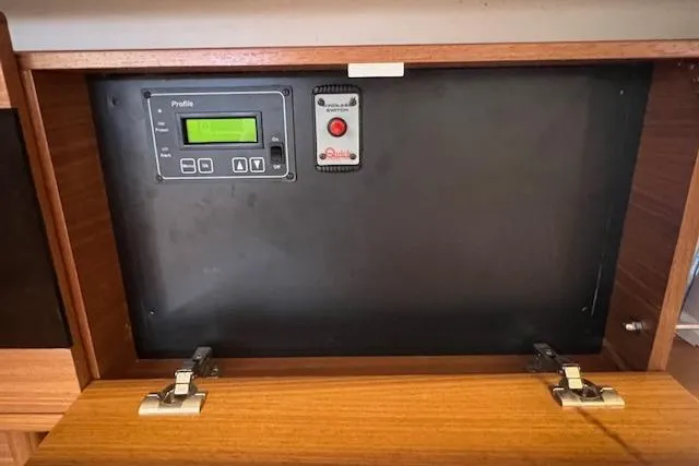 Control panel inside a 2016 Catalina 385 sailboat cabinet.