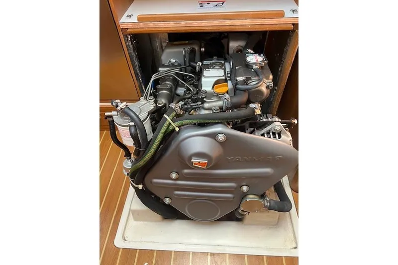 Yanmar engine in 2016 Catalina 385 sailboat, detailed view.