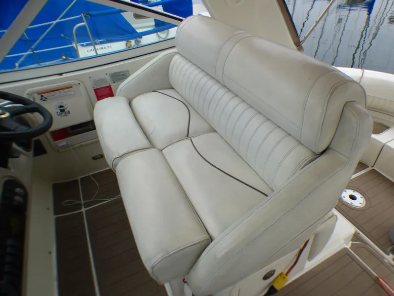 Interior of 2001 Cruisers Yachts 340 Express with beige seating.