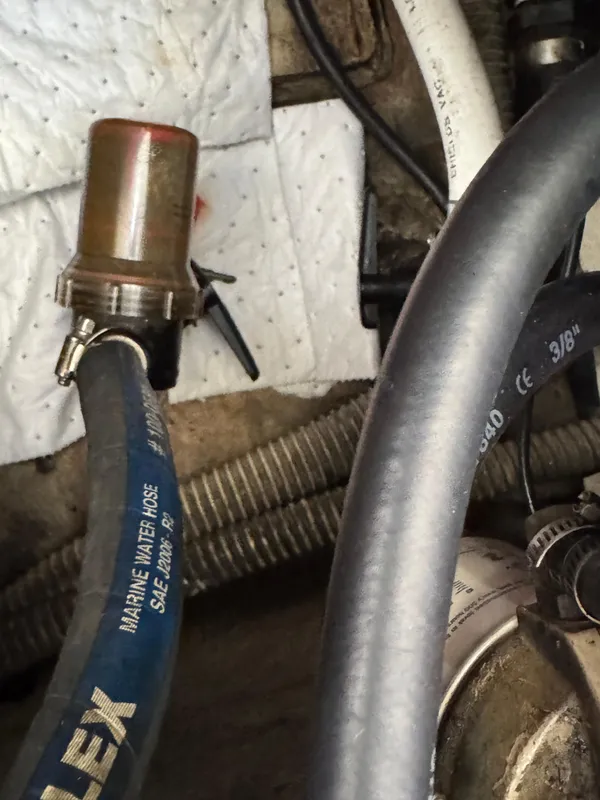 Marine engine hoses and fittings in a 1990 Catalina 30 MkII sailboat.