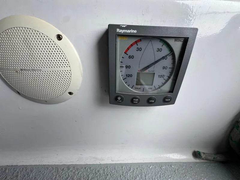 Raymarine wind gauge and speaker on 1981 Morgan 416 Out Island yacht.