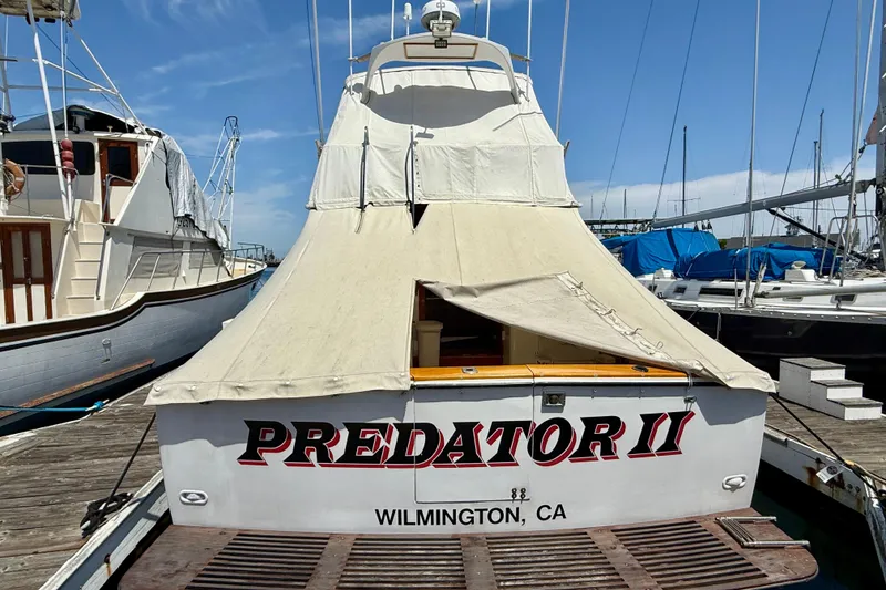 1971 Pacifica 44 Convertible boat "Predator II" docked in Wilmington, CA marina.