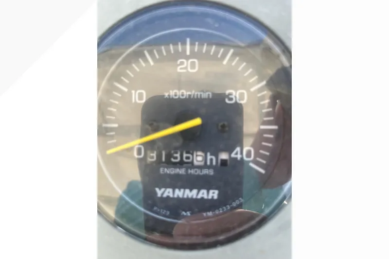 Tachometer of 1971 Pacifica 44 Convertible showing 8136 engine hours.