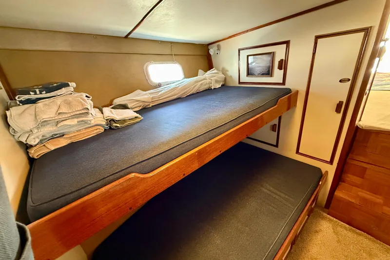 Interior of a 1971 Pacifica 44 Convertible with bunk beds.
