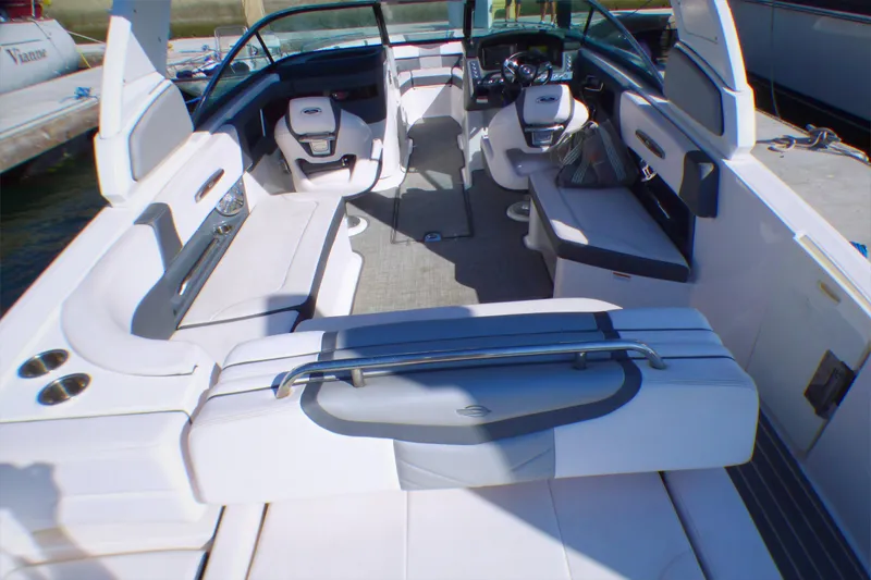 2018 Chaparral 267 SSX boat interior with spacious seating and modern design.