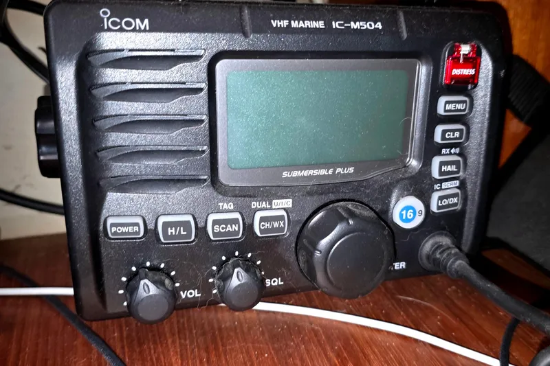 VHF marine radio IC-M504 on 1994 Hunter Legend 35.5 sailboat.