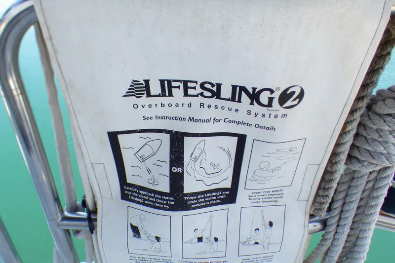 Lifesling 2 overboard rescue system instructions on a 1993 Hunter 40.5 sailboat.