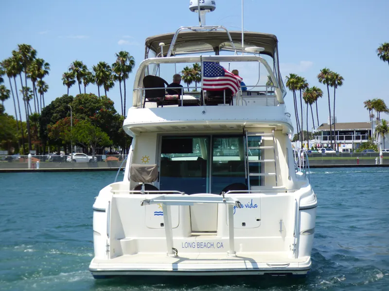 1997 Maxum 4600 SCB yacht cruising in Long Beach, California waters.