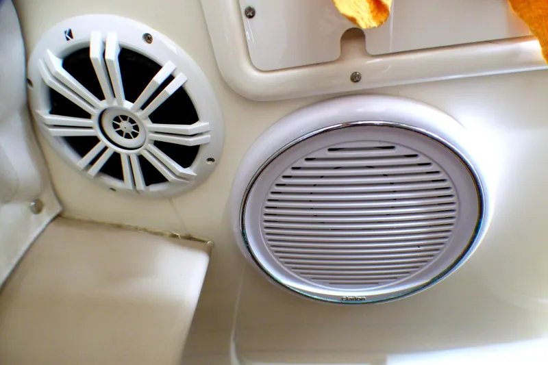 Speakers on a 2002 Sea Ray 340 Amberjack boat interior.