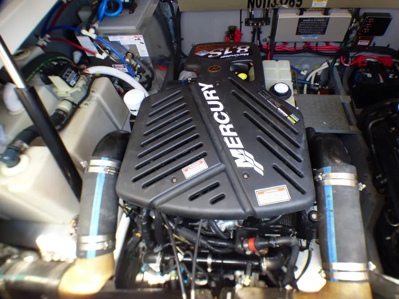 Engine compartment of a 2002 Sea Ray 340 Amberjack boat.