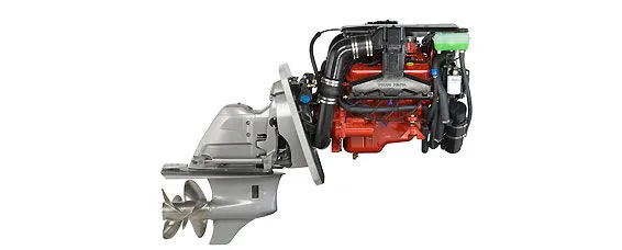 factory photo of engine and outdrive