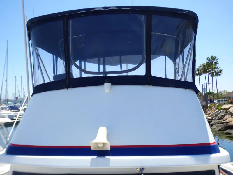 1980 CHB Heritage 42 Trawler front view at marina.
