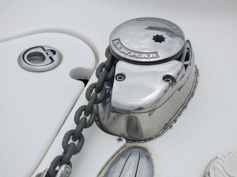 Anchor windlass on 2004 Robalo R265 Walkaround boat deck.