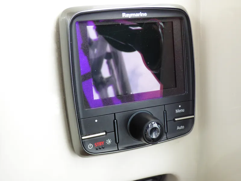 Raymarine display on 2004 Robalo R265 Walkaround boat dashboard.