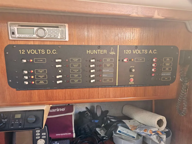 Control panel of a 1988 Hunter Legend 35 yacht.