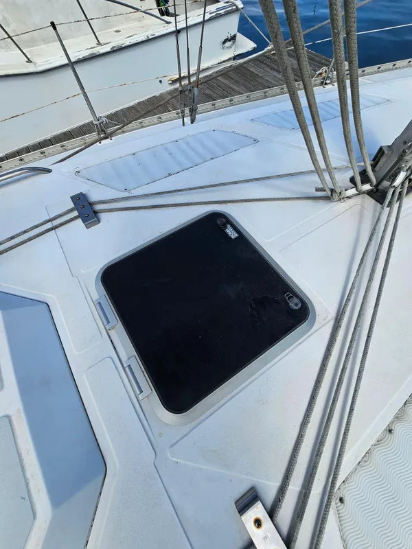 Deck of a 1988 Hunter Legend 35 sailboat.