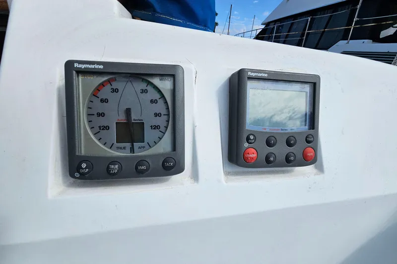 Raymarine instruments on a 1988 Hunter Legend 35 sailboat.