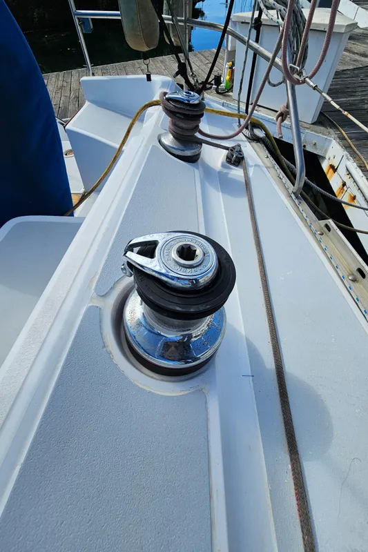 Deck view of 1988 Hunter Legend 35 sailboat.