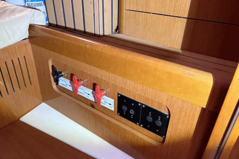 Control panel on a 2010 Beneteau Oceanis 37 sailboat interior.
