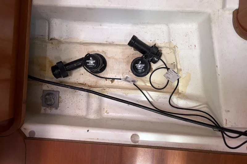Bilge area of 2010 Beneteau Oceanis 37 with Airmar transducers and wiring.