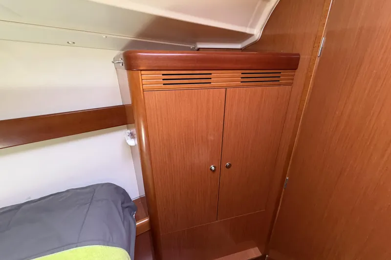 Wooden cabin interior of 2010 Beneteau Oceanis 37 sailboat.