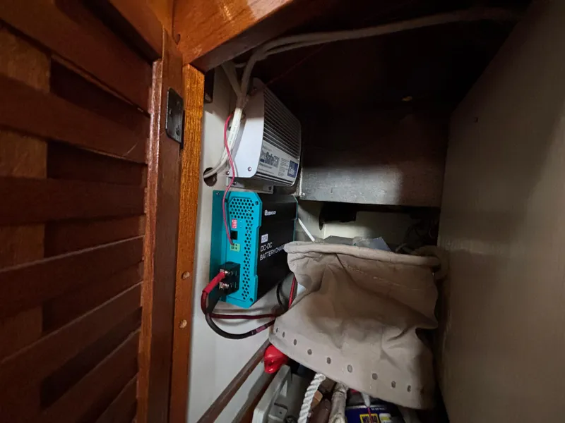 Electrical equipment inside a 1975 Custom 45’ Thomas Colvin “Tamarack” Schooner.