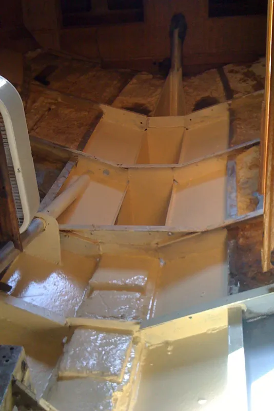 Interior view of 1975 Custom 45’ Thomas Colvin “Tamarack” Schooner hull structure.