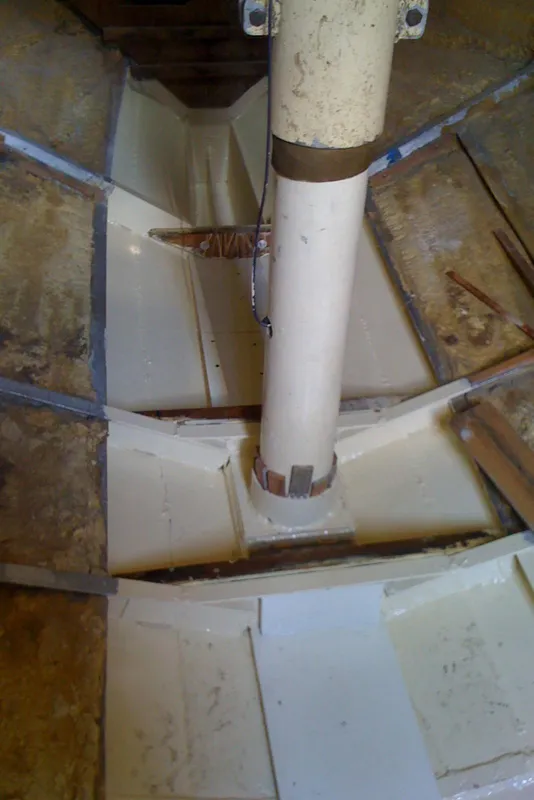 Interior view of 1975 Custom 45’ Thomas Colvin “Tamarack” Schooner, showcasing structural details.