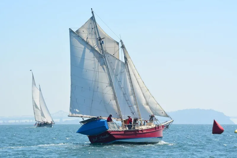 1975 Custom 45’ Thomas Colvin “Tamarack” Schooner sailing on open water.