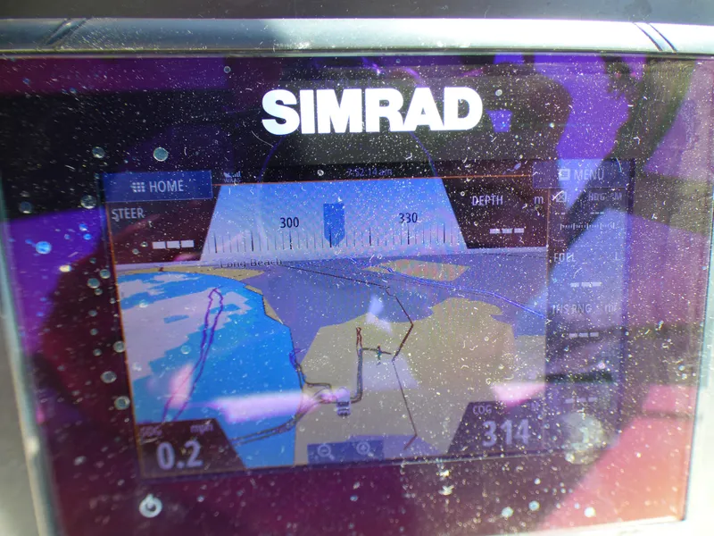 Simrad navigation display on 2001 Monterey 302 Cruiser boat.