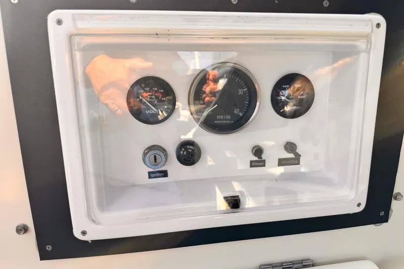 1979 O'Day 37 Center Cockpit control panel with gauges and switches.