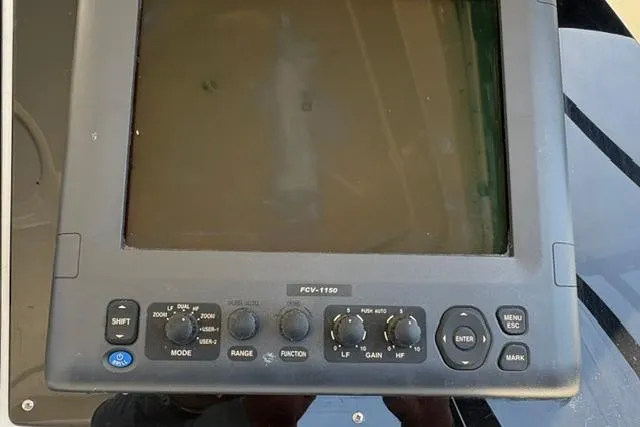 Fish finder display on a 2000 Silverton 42 Convertible boat.