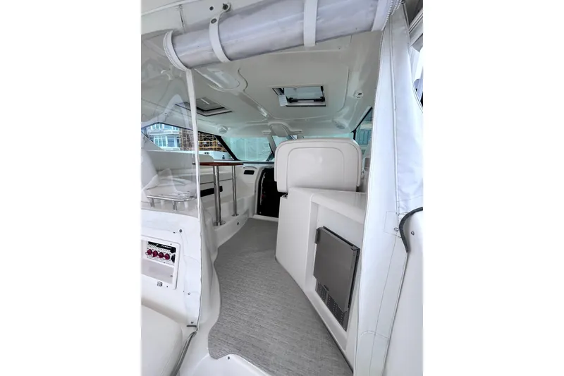 Interior view of 2006 Tiara Yachts 4300 Sovran, showcasing sleek design and modern amenities.