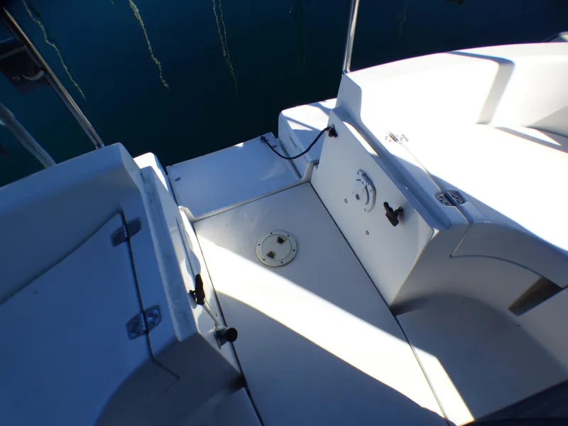 Cockpit area of a 1998 Hunter 34 yacht in sunlight.