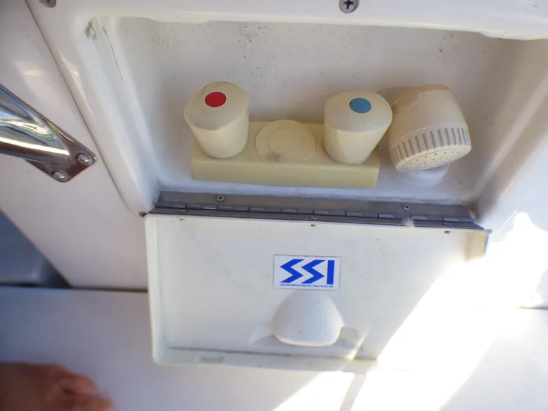 Hunter 34 boat controls with SSI logo, year 1998.