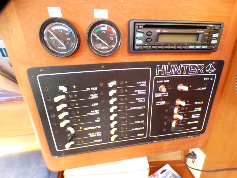 Control panel of a 1998 Hunter 34 sailboat.