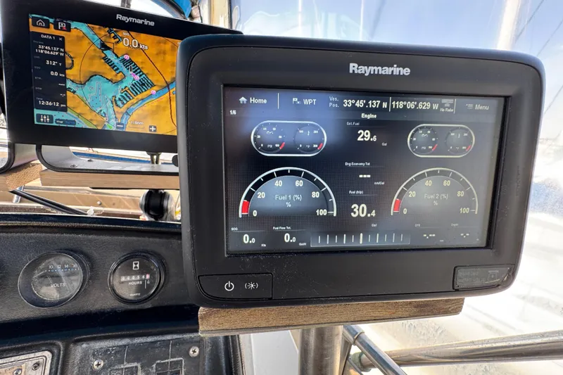 Raymarine navigation and engine display on 1985 Carver 3607 Aft Cabin Motor Yacht.