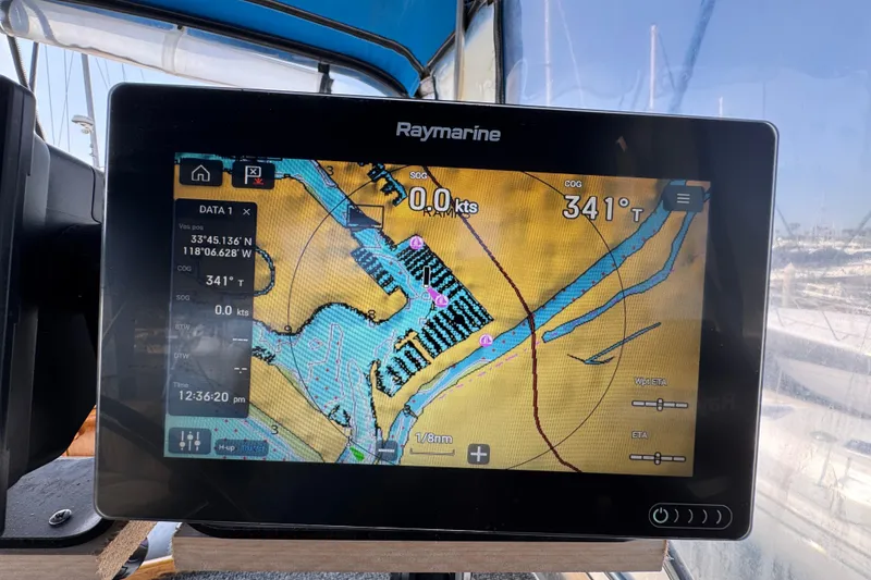 Raymarine navigation display on 1985 Carver 3607 Aft Cabin Motor Yacht, showing nautical chart.