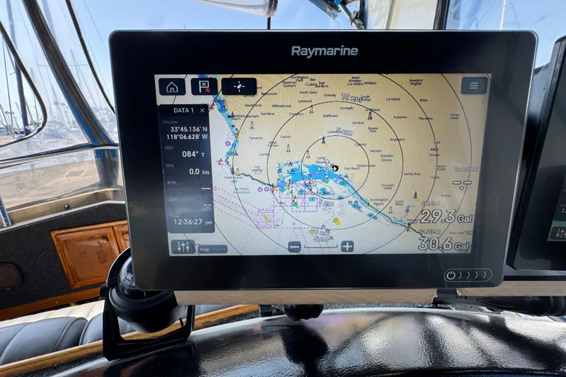 Raymarine navigation display on 1985 Carver 3607 Aft Cabin Motor Yacht, showing nautical chart.