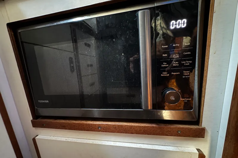 Toshiba microwave in 1985 Carver 3607 Aft Cabin Motor Yacht kitchen.