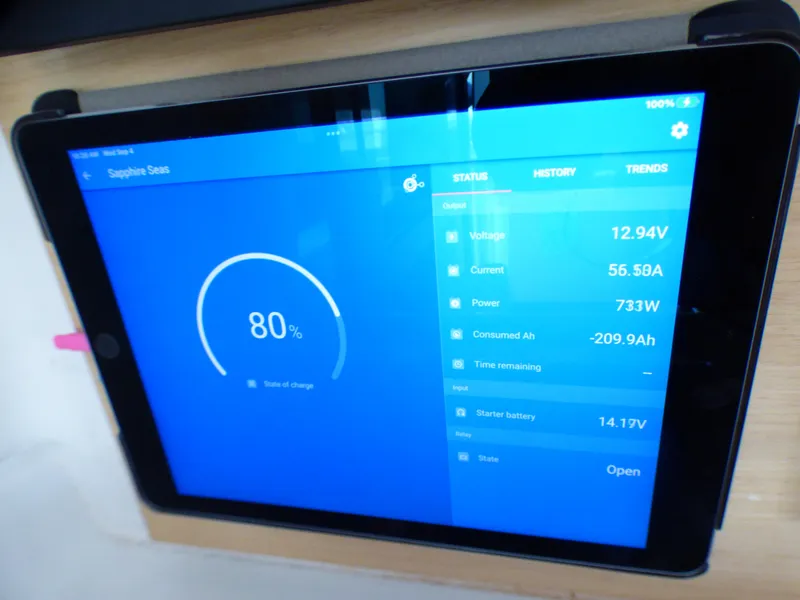 Tablet displaying battery status at 80% on Lagoon 380, 2015 model.