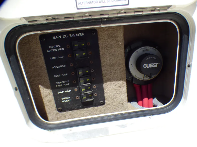 Main DC breaker panel on 2003 Sea Ray 260 Sundancer boat.