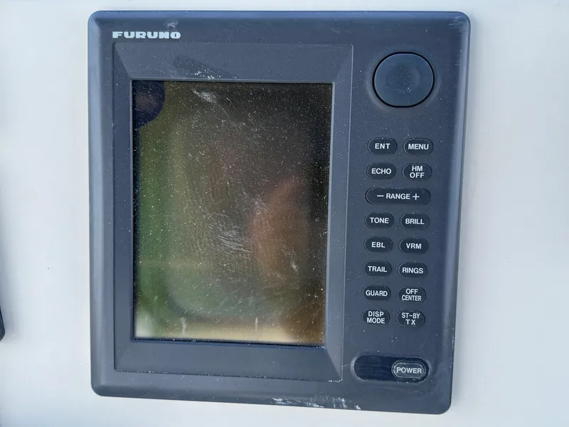 Furuno marine navigation display on a 1999 McKinna 47 Sedan yacht.
