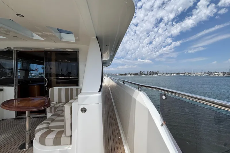 Luxury Norseman 80 yacht deck with seating, ocean view, and clear skies, 2010 model.