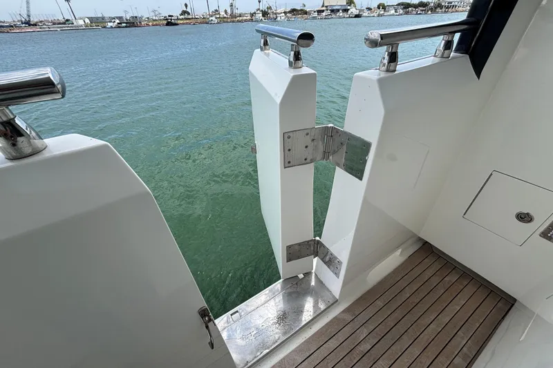 Norseman 80 yacht gate open to ocean view, 2010 model.