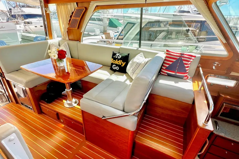 Luxurious interior of 2016 Sabre 38 Salon Express yacht with elegant seating and decor.