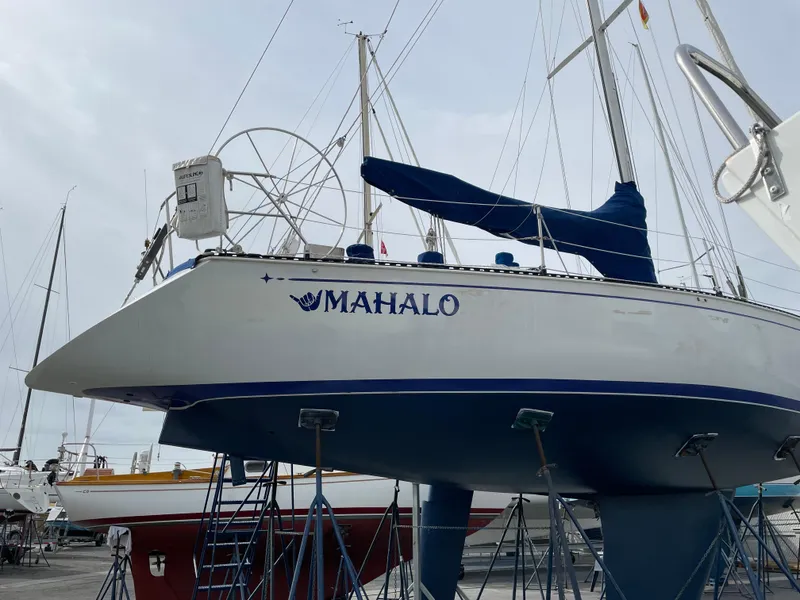 1985 C&C 41 sailboat named Mahalo in dry dock.