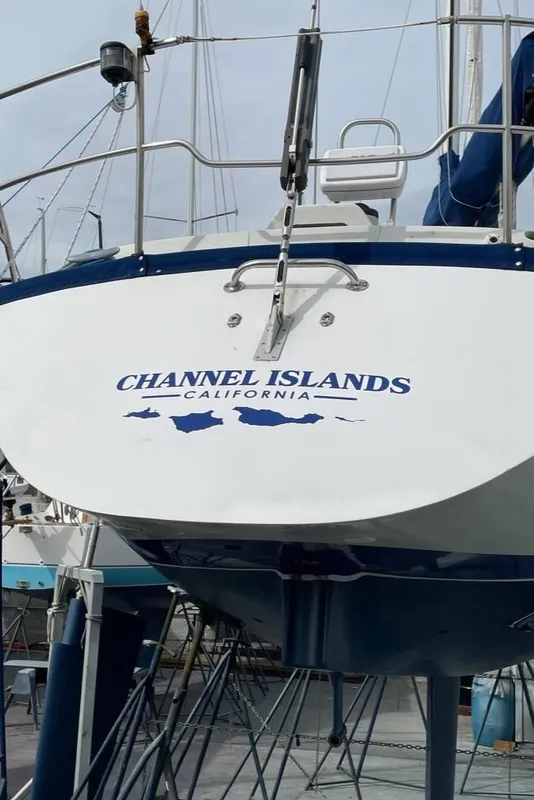 Stern view of a 1985 C&C 41 yacht at Channel Islands, California.